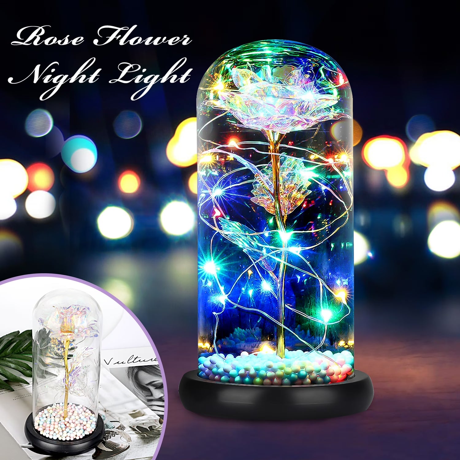 Galaxy Rose Light, Xmas Romantic Unique Artificial Flower with LED Lamp String Gift for Christmas Thanksgiving Day
