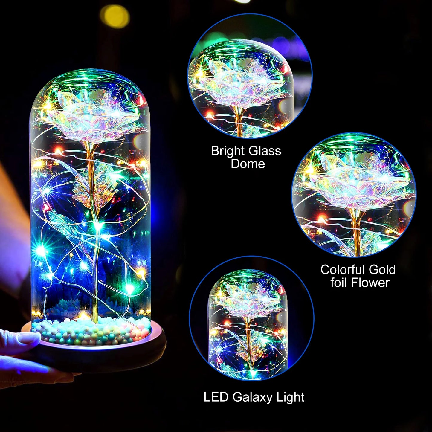 Galaxy Rose Light, Xmas Romantic Unique Artificial Flower with LED Lamp String Gift for Christmas Thanksgiving Day