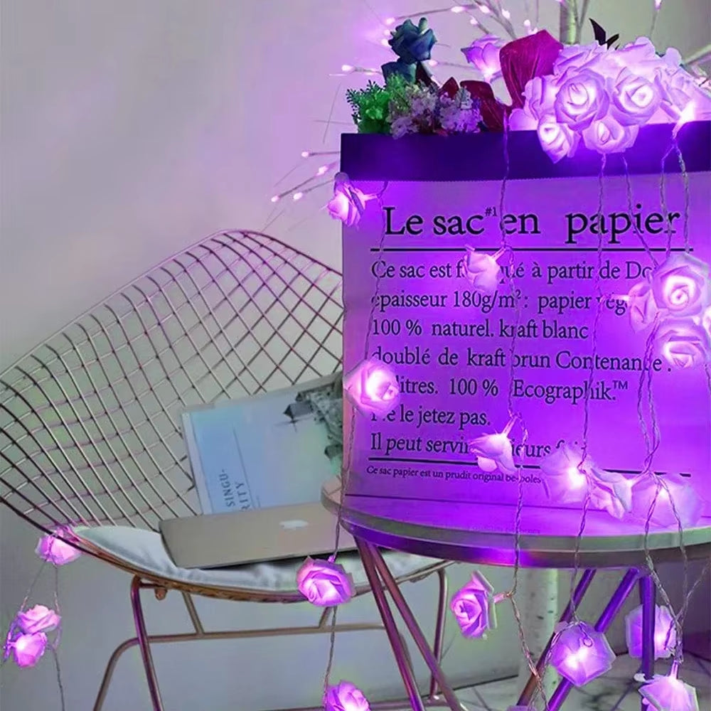 LED String Light Purple Rose Garland for Valentine'S Day Party Wedding Christmas Birthday Room Decor Romantic Fairy Flower Light