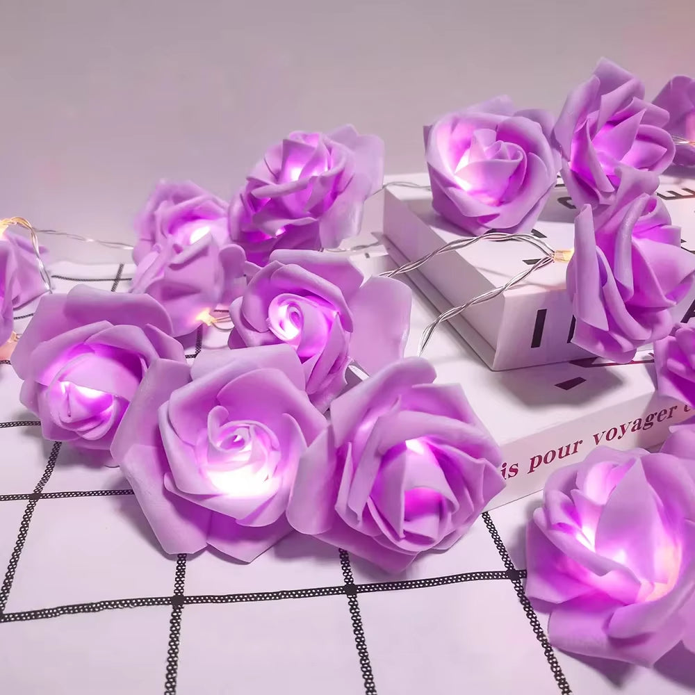 LED String Light Purple Rose Garland for Valentine'S Day Party Wedding Christmas Birthday Room Decor Romantic Fairy Flower Light