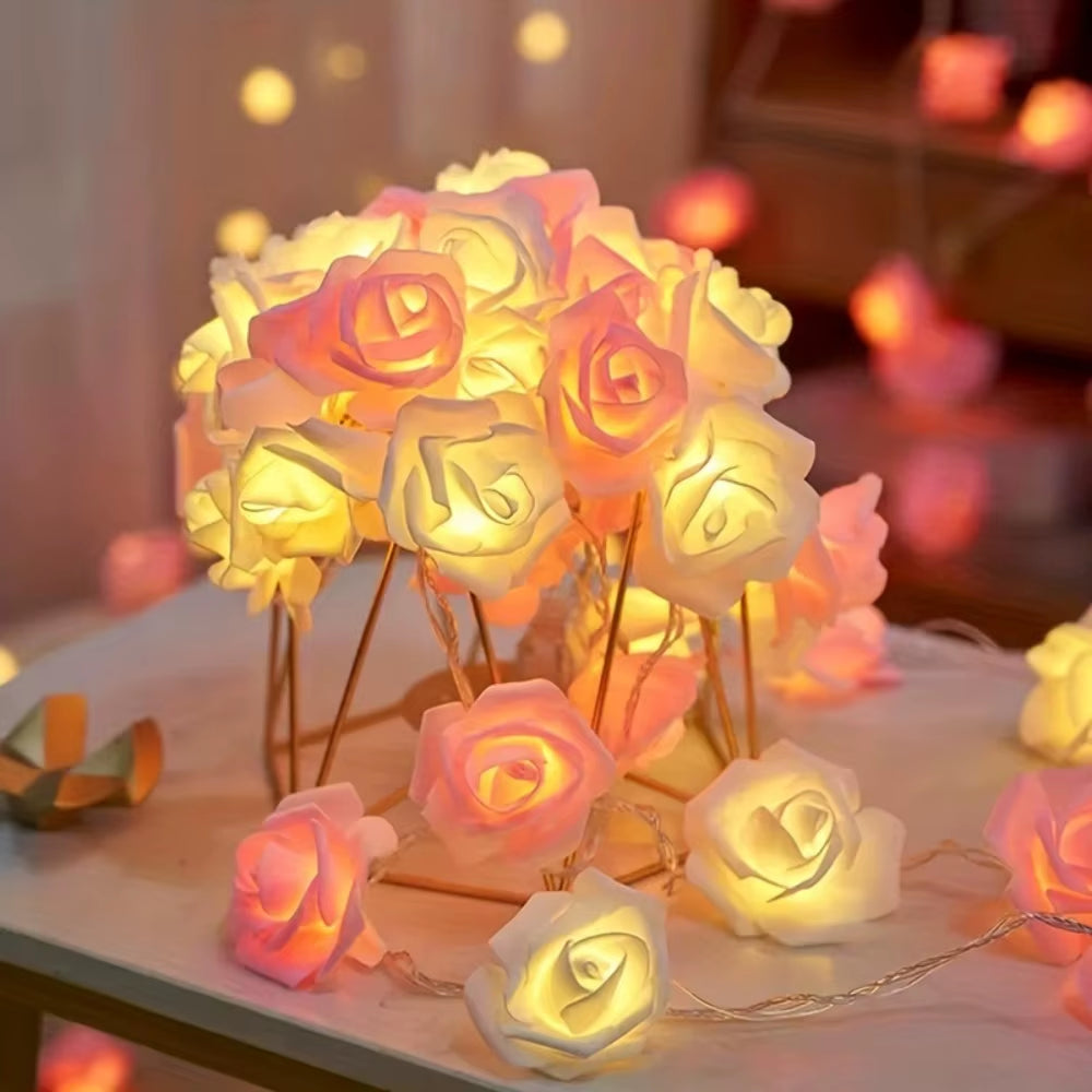 1Pc 2M 10Lights LED White and Pink Rose String Lights for Room Garden Decoration Night Light without Battery