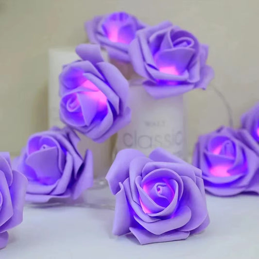 LED String Light Purple Rose Garland for Valentine'S Day Party Wedding Christmas Birthday Room Decor Romantic Fairy Flower Light