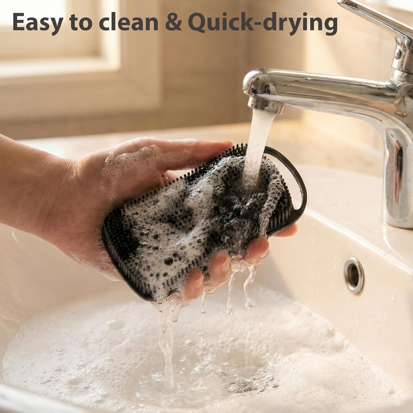 2 PC Silicone Body Scrubber, 2 in 1 Exfoliating Shower Bath Scrubber, Soft Silicone Loofah for Sensitive Skin, Shower Hair Scalp Massager, Easy to Clean, Lather Well (Grey&Black)