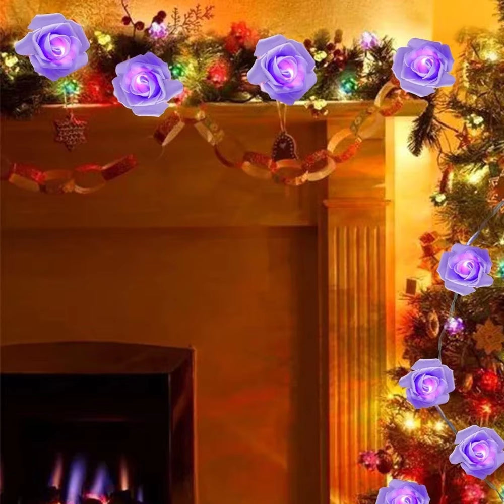 LED String Light Purple Rose Garland for Valentine'S Day Party Wedding Christmas Birthday Room Decor Romantic Fairy Flower Light