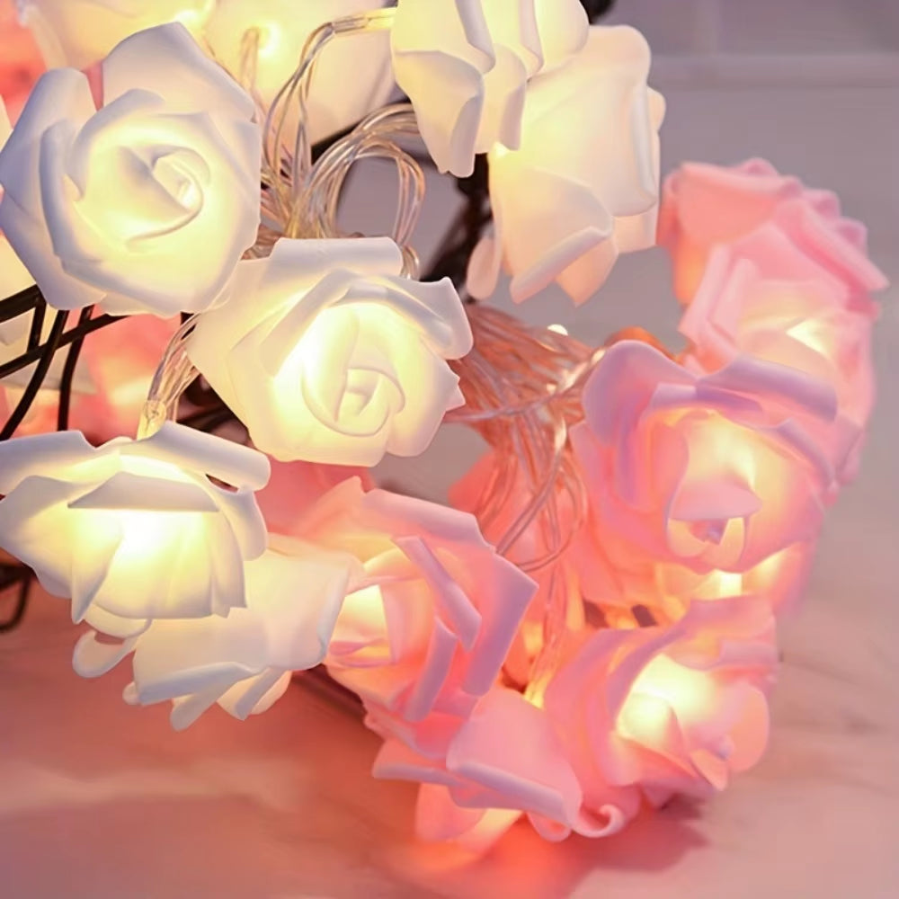 1Pc 2M 10Lights LED White and Pink Rose String Lights for Room Garden Decoration Night Light without Battery