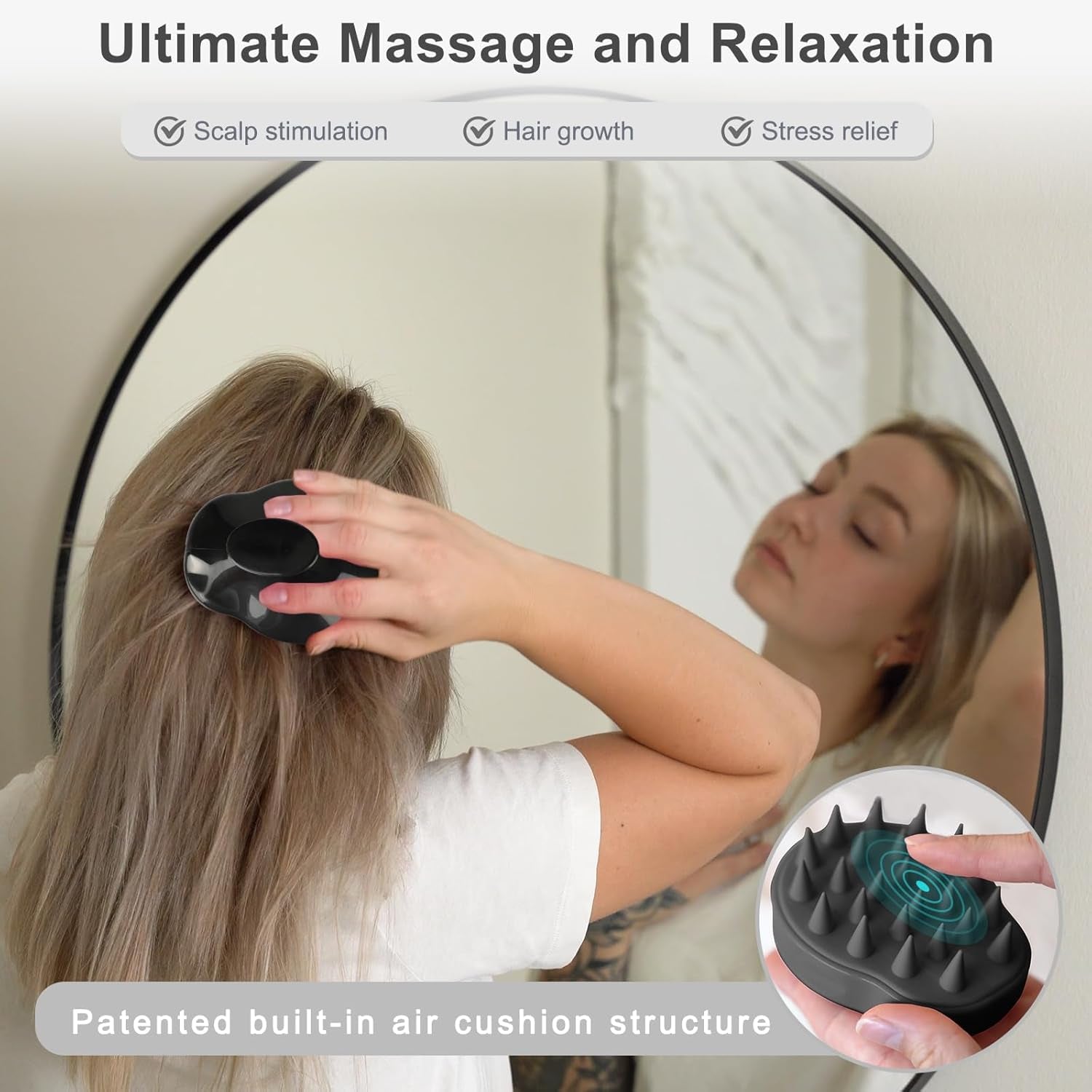 Scalp Scrubber Scalp Massager Hair Growth, Shower Shampoo Brush with Silicone Bristles for Dandruff Removal and Hair Care, Wet & Dry Hair Massager Scalp Exfoliator for Men Women Kids，Black