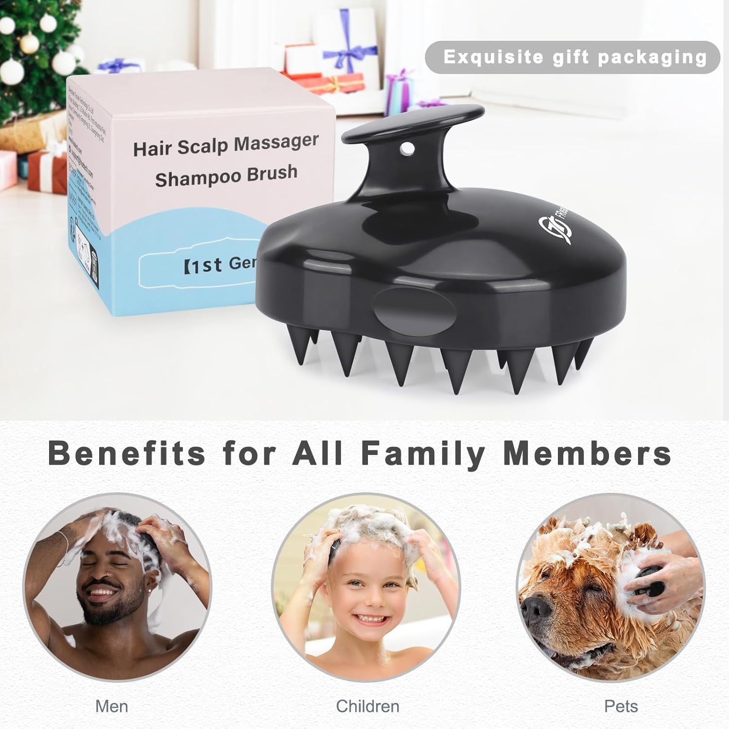 Scalp Scrubber Scalp Massager Hair Growth, Shower Shampoo Brush with Silicone Bristles for Dandruff Removal and Hair Care, Wet & Dry Hair Massager Scalp Exfoliator for Men Women Kids，Black