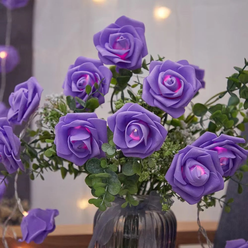 LED String Light Purple Rose Garland for Valentine'S Day Party Wedding Christmas Birthday Room Decor Romantic Fairy Flower Light