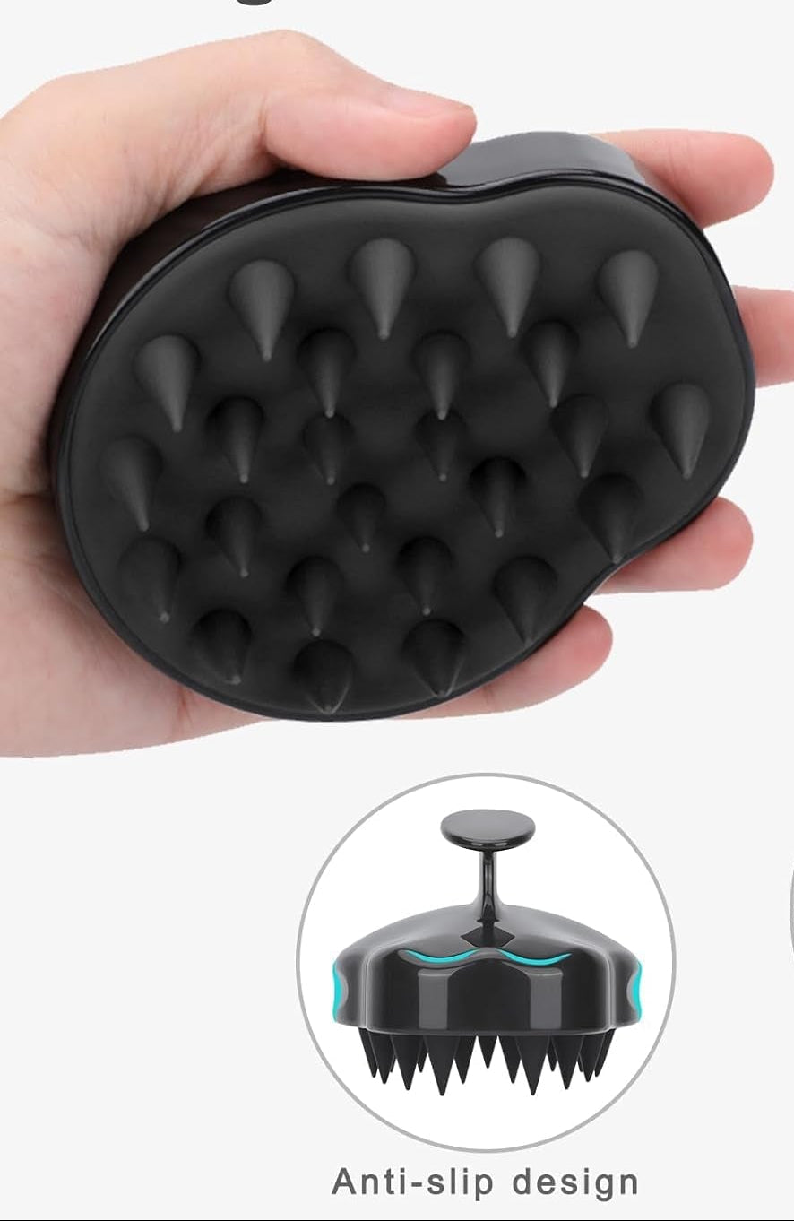 Scalp Scrubber Scalp Massager Hair Growth, Shower Shampoo Brush with Silicone Bristles for Dandruff Removal and Hair Care, Wet & Dry Hair Massager Scalp Exfoliator for Men Women Kids，Black